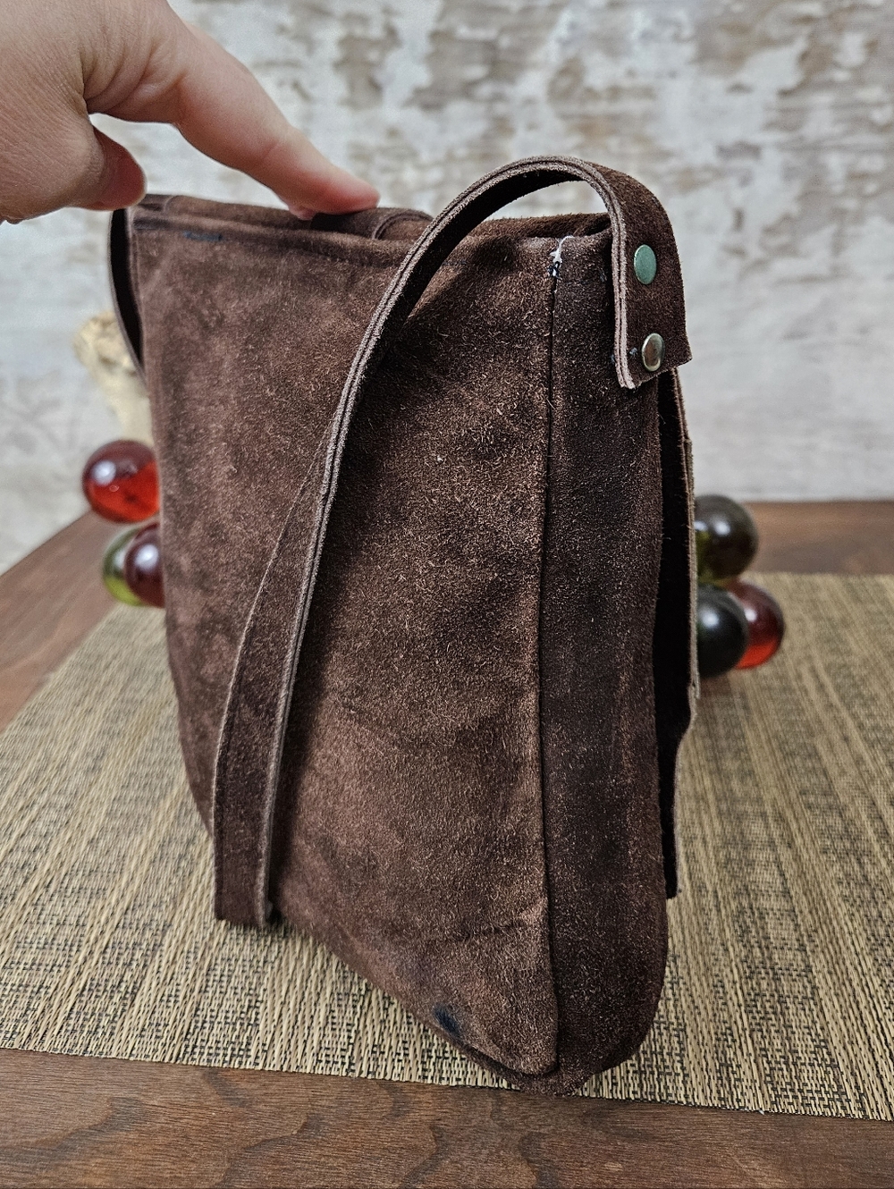 Vintage Leather Suede Purse Shoulder Bag Chocolate Brown Made in Spain VTG Boho - Picture 3 of 12